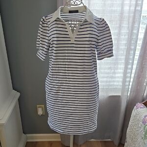 Striped Polo Mini Dress - White & Navy